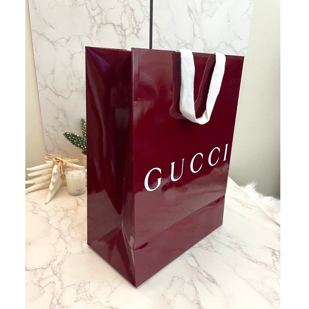 Gucci Paper Boutique Shopping Bag, Burgundy Glossy Packaging NWOT